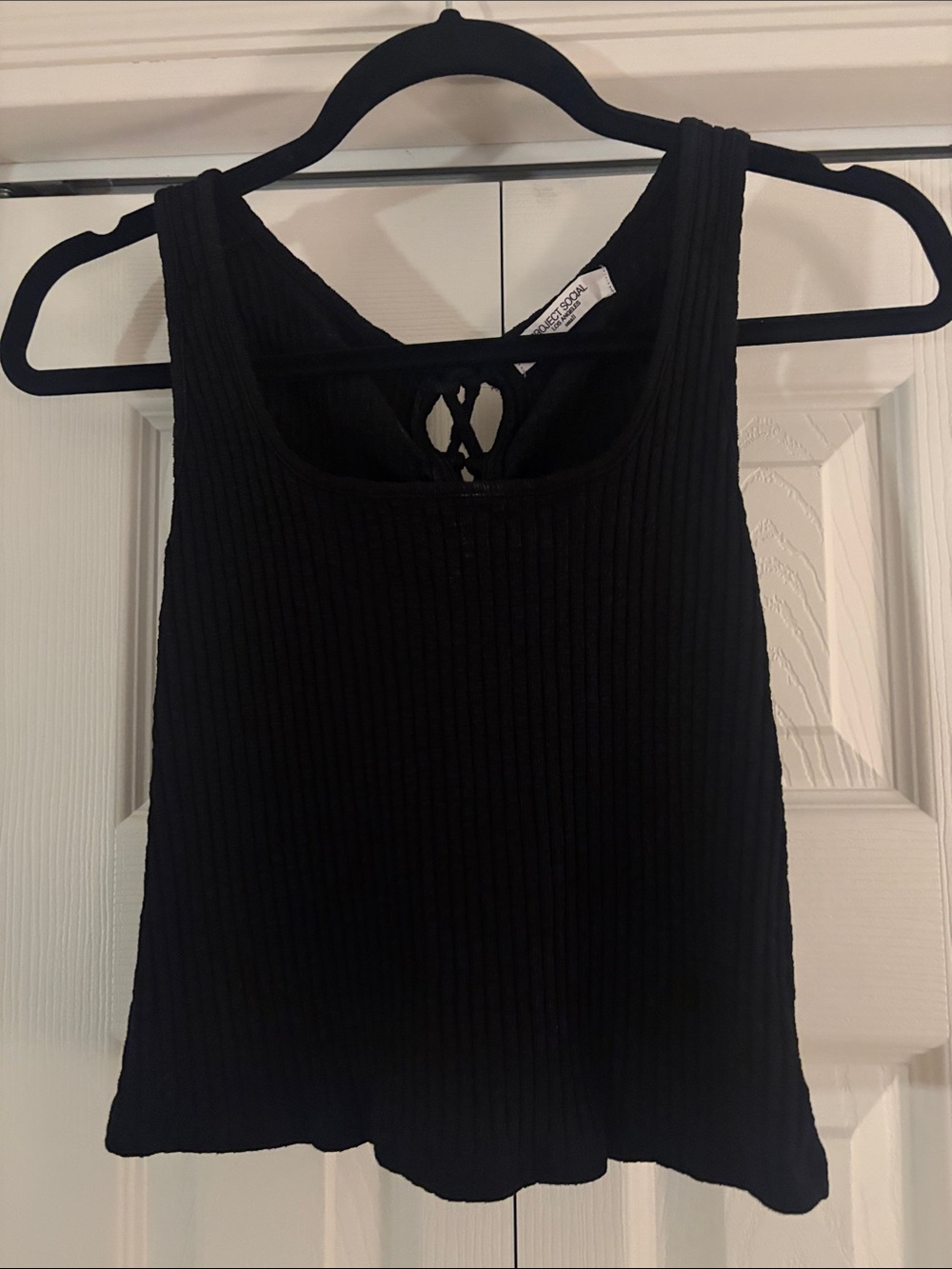 Project Social T Black Ribbed Tank with Back Strap Detail